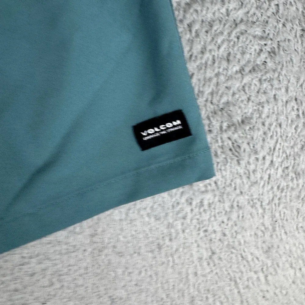 Volcom Swim Trunks Mens Xl Teal Blue Solid Elastic Waist Drawstring Pockets